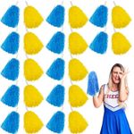 Lovecheer 24PCS Blue and Yellow Pom Poms Cheerleading Plastic Cheer Pom Poms with Handle Cheering for Sports Spirited Dance Party Performance