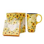 Topadorn Ceramic Mug Porcelain Latte Tea Cup Coffee Mug with Gift Box,17oz.Travel Cup with Lid, Yellow Flowers