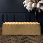 Ottoman Storage Box - Lined Striped Ottoman Box - Plush Velvet Upholstered Blanket Box - Velvet End Table - End of Bed Bench - Shoe Storage Bench - Entry hallway Bench - Ottoman Footstool with Storage