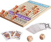 BEAUAM Horse Racing Board Game Wooden Challenge Toy Poker with 11 Durable Horses Dice & Cards for Kids Family Game Brain Teaser Gamble Game Chess