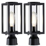 2 Pack Outdoor Post Lights Lamp Post Light Fixture, Modern Black Exterior Post Lantern Fixture with Tempered Glass, Anti-Rust Aluminum Light Posts for Outside for Driveway Patio Garden