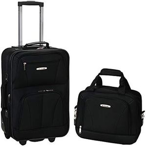 Rockland Fashion Softside Upright Luggage Set, Black, 2-Piece Set (14/19), Fashion Softside Upright Luggage Set