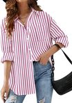 HOTOUCH Women Striped Button Down Shirt Soft Casual Long Sleeve Drop Shoulder Blouses 2024 Fashion Oversized Tunic Top