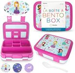 kinsho Bento Lunch Box for Kids Toddlers Girls, 5 Portion Sections Secure Lid, Microwave Safe BPA Free Removable Tray, Pre-School Kid Daycare Lunches Snack Container Ages 3 to 5, Pink Fairy Princess