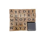 Oytra Stamps Wooden Capital Alphabet Letters Rubber Stamp with Ink Pad for Journaling journalling Black