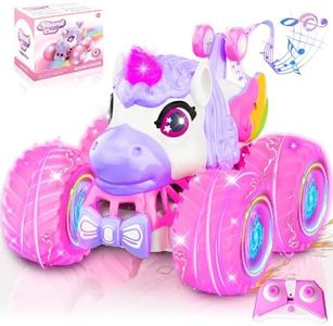 Remote Control Car for Girls, 360° Rotating Unicorn Monster Truck, 4WD RC Stunt Cars with Light and Music, 2.4 GHz, Rechargeable, Various Terrain Truck, Unicorn Toys, Christmas, Birthday Gift Age 3-10