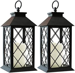 Bright Zeal 2-Pack 13.5" Vintage Candle Lantern with LED Pillar Candle (Black, 6hr Timer) - IP44 Waterproof Battery Powered Candle Lantern - Outdoor Patio Hanging Lantern Decorative Tabletop Lantern