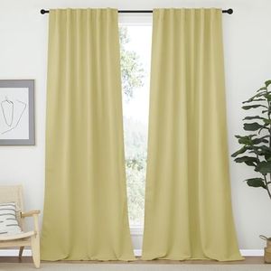 NICETOWN Bedroom Blackout Curtain Panels - (Paler Yellow Color) 52 x 120 inch, 2 PCs, Insulating Energy Saving Solid Rod Pocket Blackout Drapes for Hall, Villa