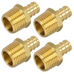 JUWO PEX Fitting, 3/4" Male NPT to 3/4" PEX Adapter for Plumbing Repairs or Remolding, Sturdy and Durable Brass Crimp Fitting (4 Pack)