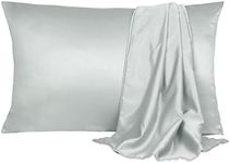 uxcell 2 Pack Silk Satin Pillowcase for Hair and Skin, Cool, Silky, Soft Breathable Pillow Cases Travel Size 14x20 Inch Light Gray with Envelope Closure