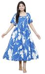 RHIANA Women Fashion Fit and Flare Dress with Heart Print, White | Rayon Printed Dress, Square Neck, Full Skirt Dress | Short Dress for Women & Girl's (in, Alpha, M, Regular, Blue)