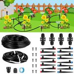 Drip Irrigation System,16Ft+78Ft Connector Micro Garden Watering Plants System Automatic Equipment with 1/2'' Hose 1/4'' Distribution Tubing and Accessories for Lawn Patio Raised Bed