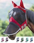 Harrison Howard CareMaster Pro Luminous Horse Fly Mask Large Eye Space Long Nose with Ears UV Protection for Horse Ruby (L; Full Size)