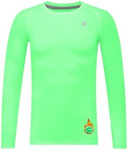 DEVOROPA Youth Boys Compression Thermal Shirt Long Sleeve Fleece Baselayer Soccer Baseball Undershirt Neon Green L