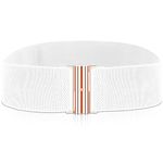 Cobee Women Elastic Wide Belt,Waist Belt with Flat Buckle(White)