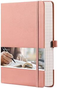 EMSHOI Graph Paper Notebook - 256 Pages A5 Graph Notebook/Journal, Hard Cover, 120gsm Thick Paper, Smooth PU Leather, Inner Pocket, 5.75'' × 8.38''-Pink
