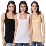 Aimly Women's Cotton Regular Fit Camisole Slip Spaghetti Beige,Black,White,M Pack Of 3