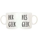 Andaz Press 11oz. Ceramic Coffee Mugs Valentine's Day Wedding Anniversary Couples Gift Set, His Geek, Her Geek, 2-Pack, Bride Groom Husband Wife Wedding Christmas Birthday Gift Ideas