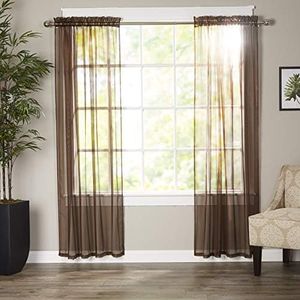 Elegant Comfort Luxury Sheer Curtains, Window Treatment Curtain Panels with Rod Pocket for Kitchen, Bedroom and Living Room (40 x 84-inches Long, Set of 2), Brown