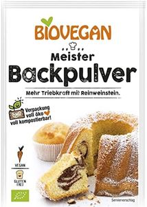 Biovegan Polvo de hornear ecológico con tártaro puro, sin aditivos, ideal para hornear pasteles, magdalenas, cupcakes y más, ecológico, sin gluten y vegano, 48 x 17 g