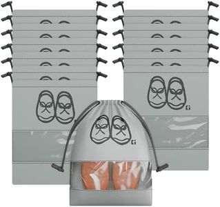 Kuber Industries Shoe Cover/String Bag Organizer|Shoe Print & Non Woven Material|Transparent Window|Size 43 x 30 Cm, Pack of 12 (Grey)-CTMTC039483