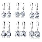 YADOCA 4/6 Pairs Silver Dangle Earrings for Women CZ Dangle Earrings Set Hypoallergenic Round Square Teardrop Cubic Zirconia Leverback Earrings Jewelry Gifts for Women Girl