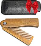 Folding Beard Comb w/Carrying Pouch for Men - All Natural Wooden Beard Comb w/Gift Box - Green Sandalwood Comb for Grooming & Combing Hair, Beards and Mustaches by Viking Revolution