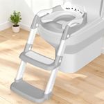 Potty Training Toilet Seat Toddler Toilet Seat with Step Kids Toilets Steps for Toddlers Child Baby Boy Girl Anti Splash Soft Cushion Handle Adjustable Potty Training with Ladder in Bathroom, Grey