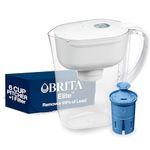 Brita 6 Cup Elite Filter Pitcher with Smart Light Indicator, Reduces 30+ Contaminants including Lead and Microplastics, Filter lasts 6 months, Metro, White