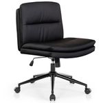 GERTTRONY Armless Office Chair Wide Vanity Leather Desk Chair with Wheels Padded Swivel Home 120°Rocking Mid Back Ergonomic Computer Task Chairs for Make Up (Black with Wheels)