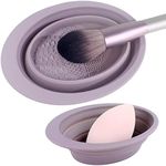 Makeup Brush Cleaning Mat Foldable Environmental Silicone Cleaning Bowl, Brush Cleaning Pad Easy Clean Girl Makeup Brush Cleaner Washing Tools (Purple)