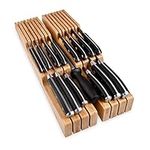 in-Drawer Bamboo Knife Block - Holds 14 Knives Plus a Slot for Your Knife Sharpener, Premium Knife Drawer Organizer, Perfect Knife Organizer Drawer Insert or Drawer Knife Holder (2" Tall, 17" deep)