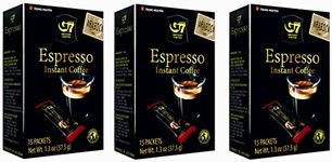 Trung Nguyen G7 New Arabica Espresso Vietnamese Coffee | Vietnamese Premium Gourmet Coffee | Box 45 sticks ( 3 Packs of 15 Sticks each) |100% Pure Black Soluble Arabica Coffee, Sodium hydrogen carbonate, Flavours | Bold Taste & Gentle Aroma