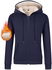 Gihuo Women's Sherpa Lined Hooded Sweatshirt Zip Up Winter Warm Hoodie Comfy Hooded Fleece Jacket (US, Alpha, Medium, Regular, Regular, Navy)
