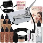 Belloccio Professional Beauty Deluxe Airbrush Cosmetic Makeup System with 4 Medium Shades of Foundation in 1/2 oz Bottles - Kit includes Blush, Bronzer and Highlighters