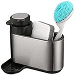 Bingobang Kitchen Sink Caddy with 230ML Soap Dispenser Pump Stainless Steel,Bathroom Washing Up Liquid Bottle Dispenser Tidy,Storage for Scrubbers, Sponges, Brushes,Sliver & Black