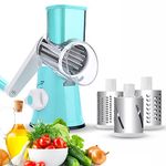 FITNATE Rotary Cheese Grater Hand Crank Stainless Steel Fruit Vegetable Shredder Dicer Cheese Cutter with 3 Changeable Stainless Steel Rotary Blades Drums - Blue (Hand Crank Slicer)