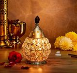 Klassic Decor Brass Crystal Matki Shape Diya | Medium Size | High-Quality Brass, Crystal Cover | Oil Lamp | Best for Diwali Decoration, Home Decor (Pack of 1, Golden)