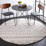 SAFAVIEH Arizona Shag Collection Accent Rug - 3'2" Round, Ivory & Grey, Geometric Design, Ideal for High Traffic Areas in Entryway, Kitchen & Bathroom (ASG741F-3R)