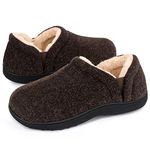 LongBay Men's Cozy Memory Foam Winter Slippers Comfy Warm House Shoes with Elastic Dual Gores for Indoor Outdoor(Medium / 9-10, Solid Coffee)