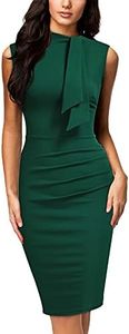 Miusol Women's Retro 1950s Style Half Collar Ruffle Cocktail Pencil Dress, Dark Green, Large
