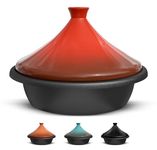 KooK Moroccan Tagine, Enameled Cast Iron Cooking Pot, Tajine with Ceramic Cone-Shaped Closed Lid, 3.3 QT, (Crimson)