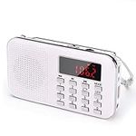 PRUNUS J-908 Portable Radios Small, AM FM Radio Battery Operated with Emergency flashlight. Pocket Radio with Rechargeable battery. Mini Rechargeable Radio Support USB/TF MP3