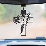 MH VILLA Acrylic Rear View Self-Adhesive Mirror Accessories Car Pendant,Car Charms Ornament Swinging Ornaments Cars Accessory for Men and Women Hanger - Black(Jesus Christ Crucifix Cross)