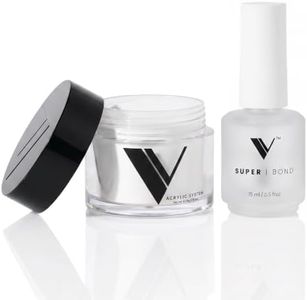 V Beauty Pure Acrylic Nail System Bundle – Crystal Clear Acrylic Powder 1.5 Oz & Super Bond Nail Primer 15 ml – Self-Leveling, Non-Yellowing Acrylic Powder with Long-Lasting Nail Prep Primer for Acryl