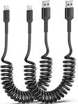 ULIFTUS Coiled USB A to Lightning Cable, 2 Pack Apple Carplay Cable & Data Sync, Short Retractable iPhone Charging Cable for iPhone14 Pro Max/14 Pro/14/13 Pro Max/13 Pro/13/12 Pro/ 11/Xs/XR/8/iPad