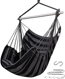 ADVOKAIR Hammock Chair Hanging Chair Swing Large Indoor with Anti-Slip Steel Spread Bar and Pocket-Max 500lbs-2 Cushions, Perfect for Bedroom,Outdoor,Patio, Porch,Backyard…