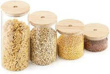 Navaris Glass Storage Jars (Set of 4) - Airtight Food Containers with Wooden Bamboo Lids - Stackable Cylinder Canister Design for Kitchen Dry Goods