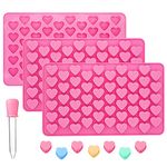 BREEZO Heart Shape Silicone Chocolate Molds, 3 Pieces 55-Cavity Candy Gummy Molds Ice Cube Baking Accessoire for Party Cake Decoration with 1 Dropper