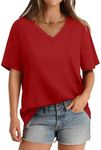 Womens Tops Short Sleeve Shirts for Women 2024 Christmas Shirts Summer Casual T Shirts Red 3XL